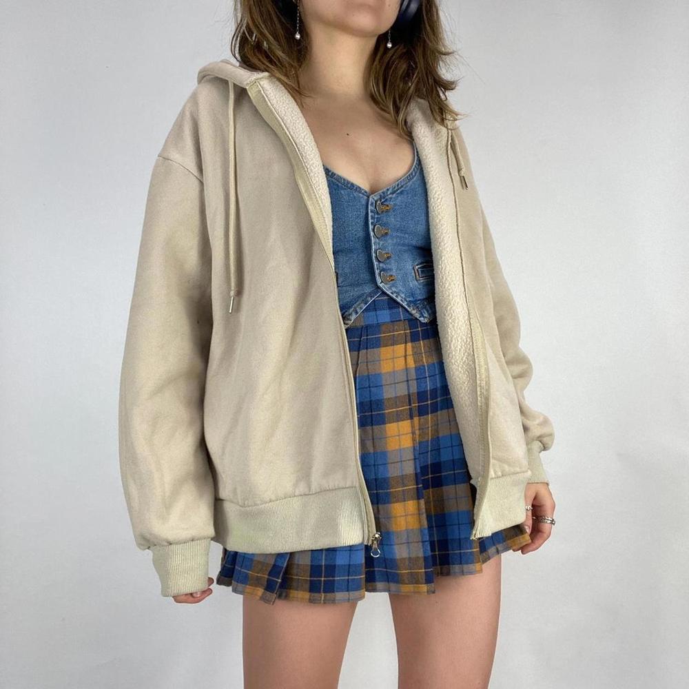 Cream Zip Up Hoodie Sweatshirt